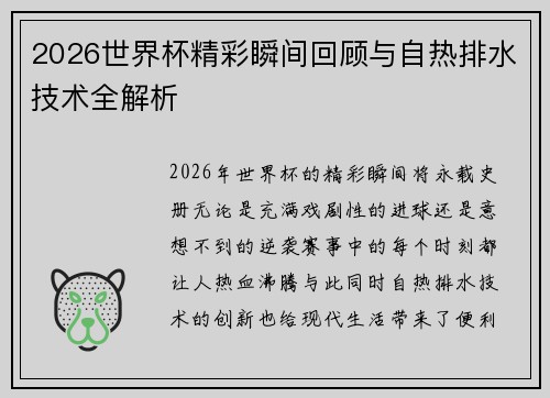 2026世界杯精彩瞬间回顾与自热排水技术全解析